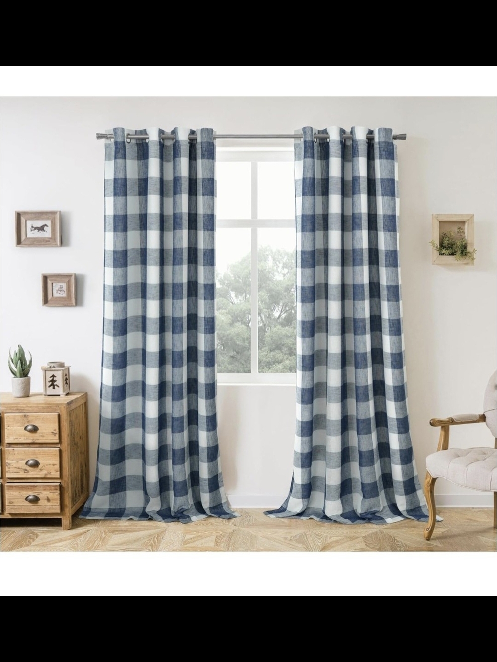 Blue and White Buffalo Plaid Curtains